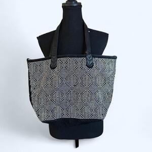 Black rhinestone woven tote bag